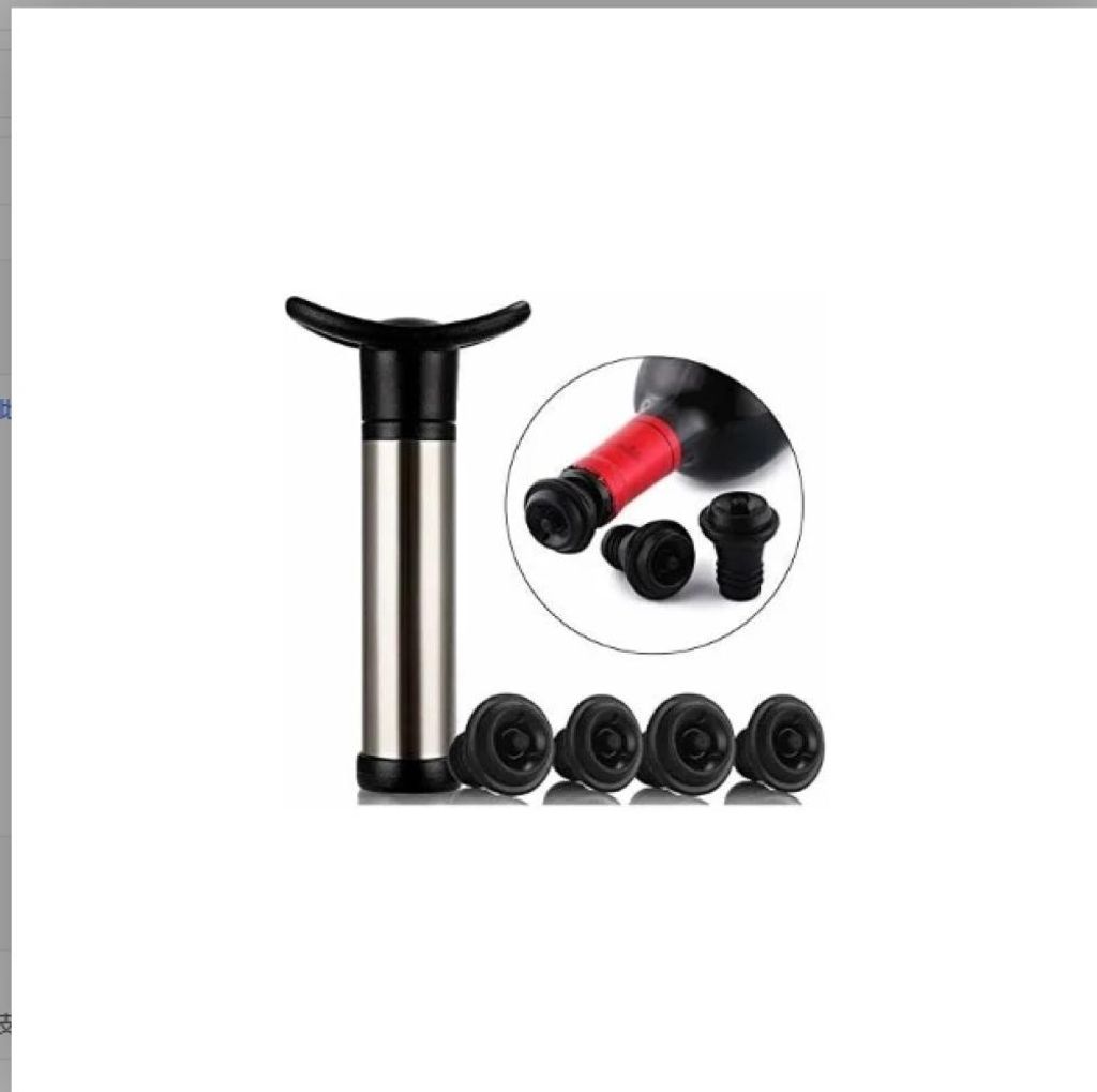 Weinpumpe aus Edelstahl mit 4 Stopfen zur Vakuumkonservierung