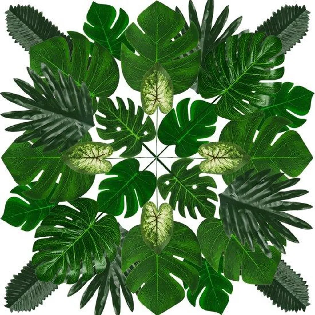 Feuilles de Palmier Tropicales en Plastique, Set de 50 pour Fête Jungle