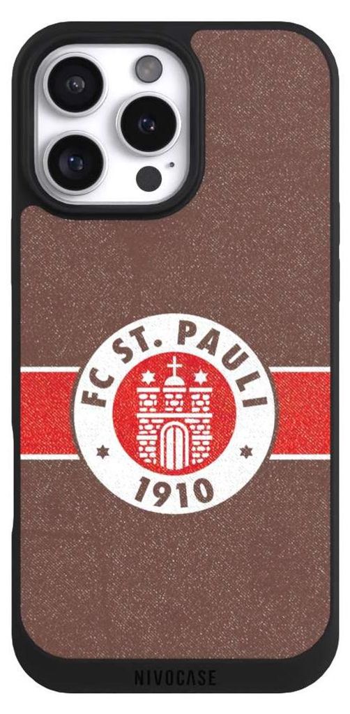 NIVOCASE Handyhülle für Apple iPhone 16 Pro Max Hülle NIVOpure Case Schwarz FC St. Pauli Logo Offizielles Lizenzprodukt