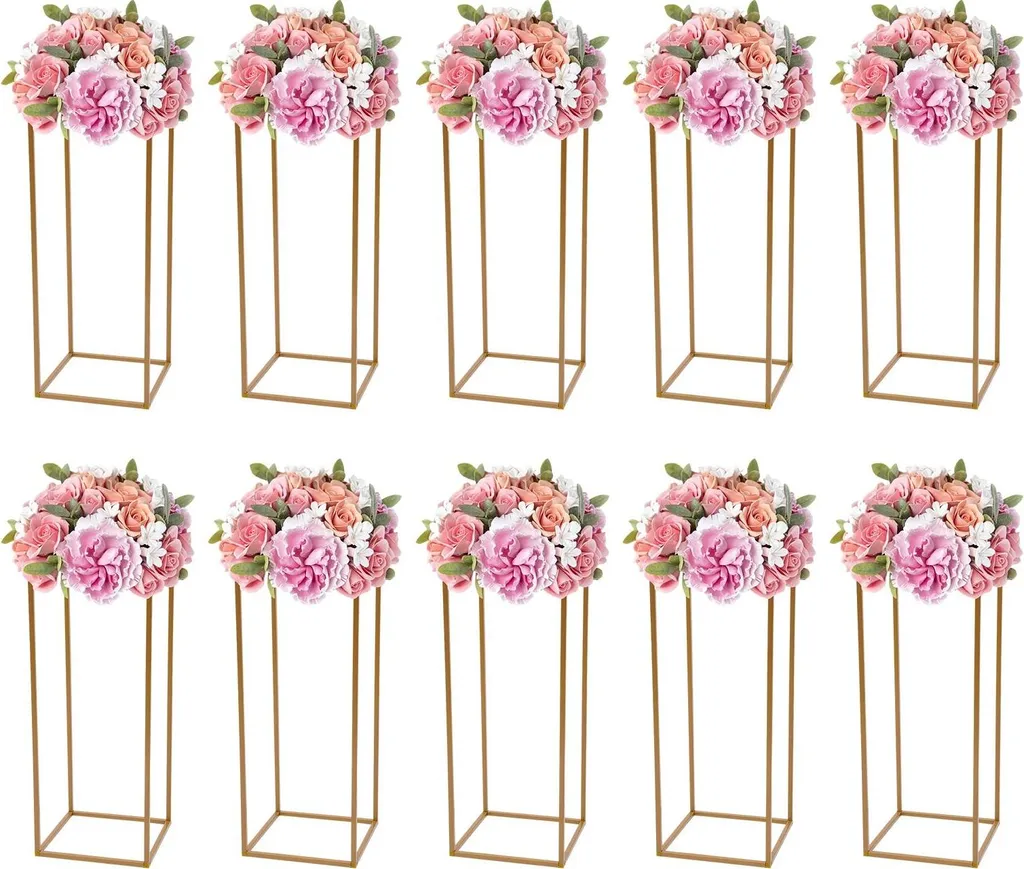 Décoration de Table Mariage : Support Colonne Or 60cm pour Fleurs 10pc