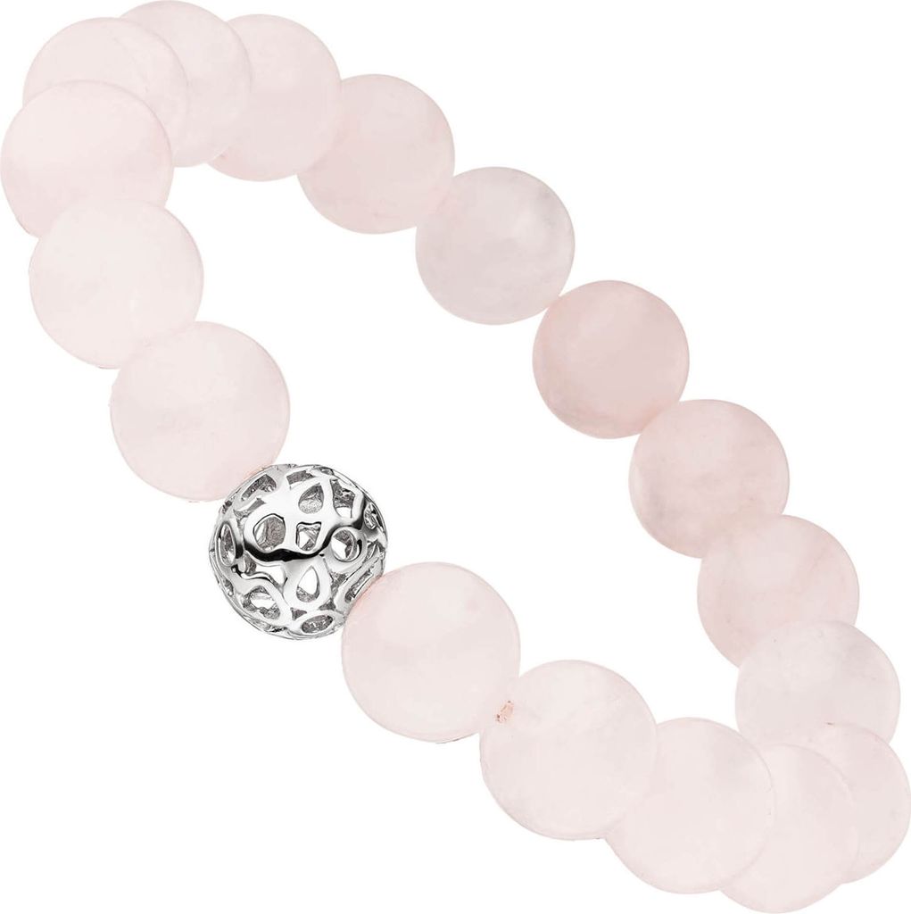Kugel-Armband mit Rosenquarz & Zwischen-Element aus 925 Silber endlos elastisch