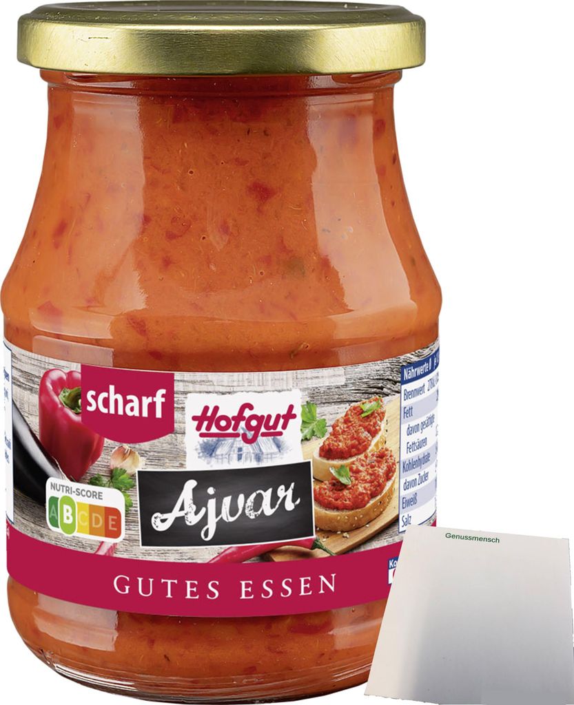 Hofgut Ajvar scharf (370ml Glas) + usy Block