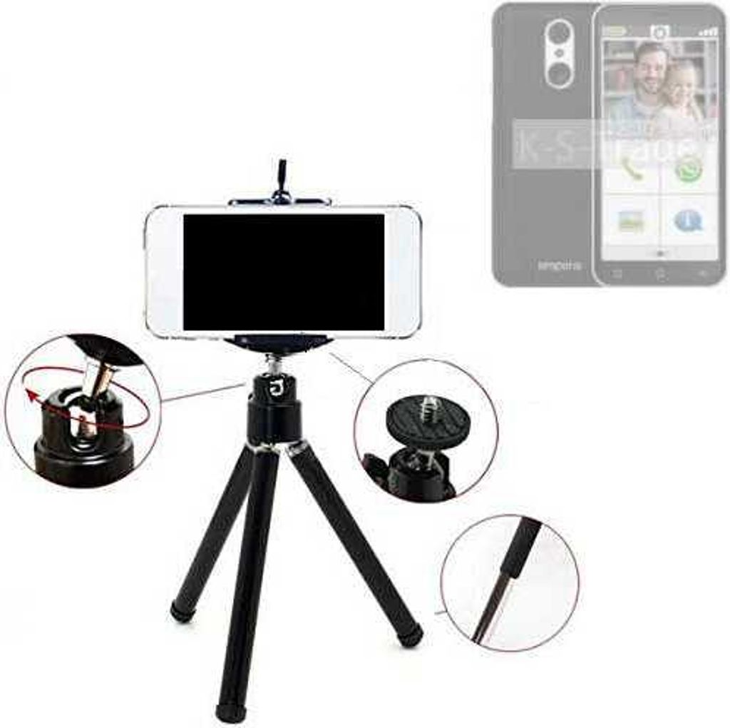 K-S-Trade Smartphone Stativ Dreibein kompatibel mit Emporia Smart.4 Tripod aus Aluminium Klemmstativ Stativ Adapter für Mobiltelefone schwarz 1x