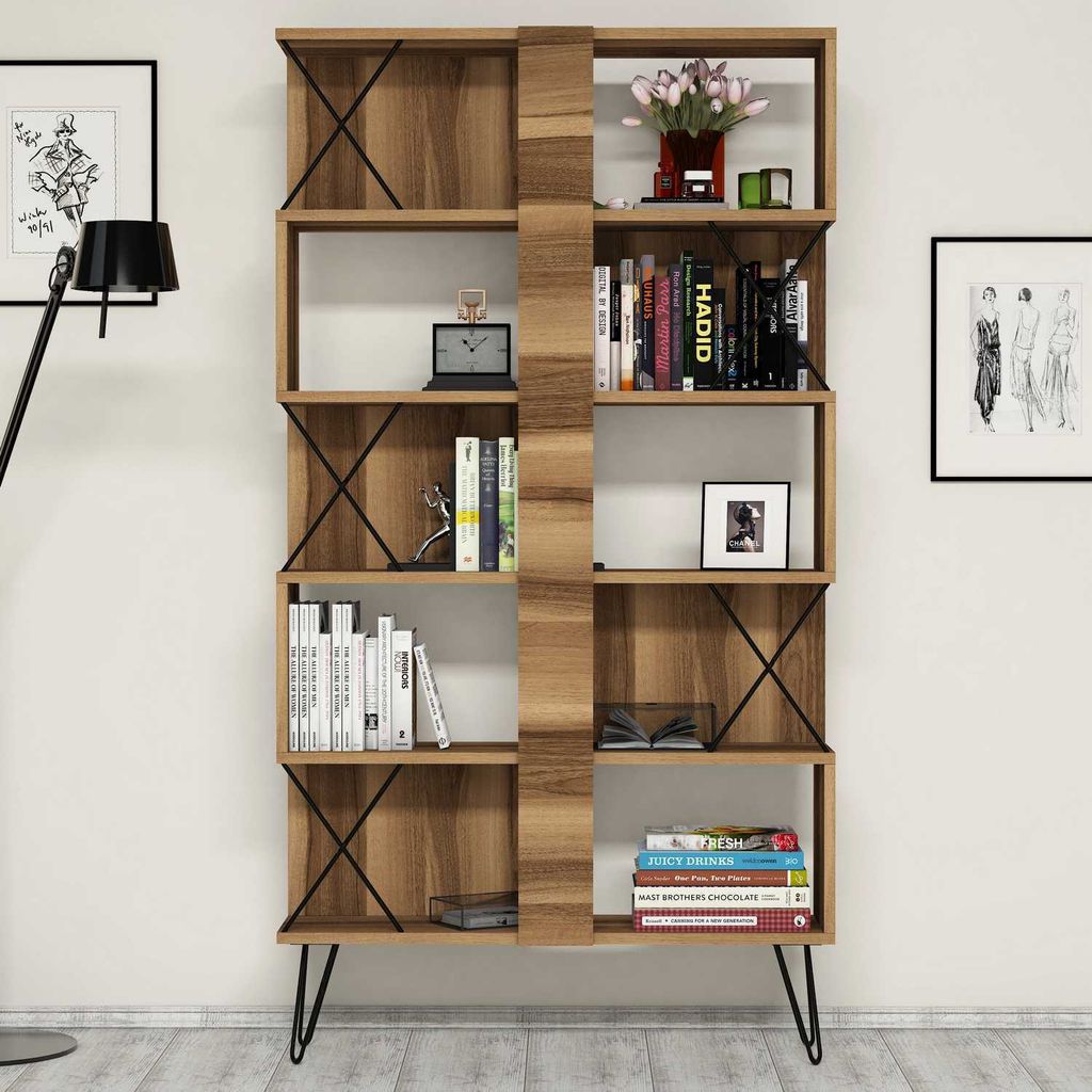 Skye Decor, Moderner Bücherregal aus 100% melaminbeschichtetem Spanplatten, Walnuss, 90 x 167,3 x 22 cm | 18 mm dick, zahlreiche Regale, wandmonti...