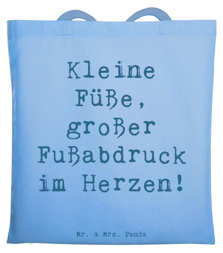 Mr. & Mrs. Panda Einkaufstasche Spruch Kind Fußabdruck - Sky Blue - Geschenk, Herzen, Freude, handgefertigt, Tasche, Emotionen, Kinder, Tote Bag, ...