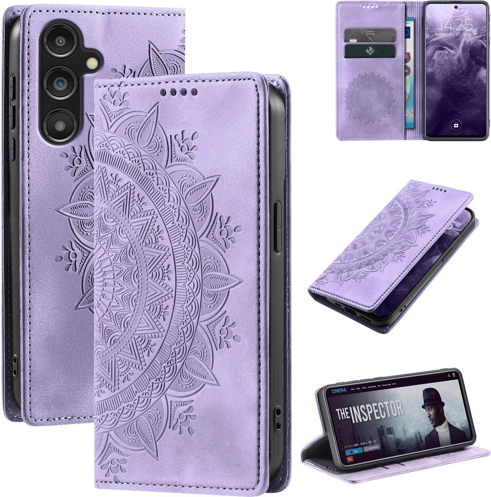 Mandala Handyhülle für Samsung Galaxy S25 RFID Schutz Klapphülle Case Cover Design Schutzhülle Farbe: Violett
