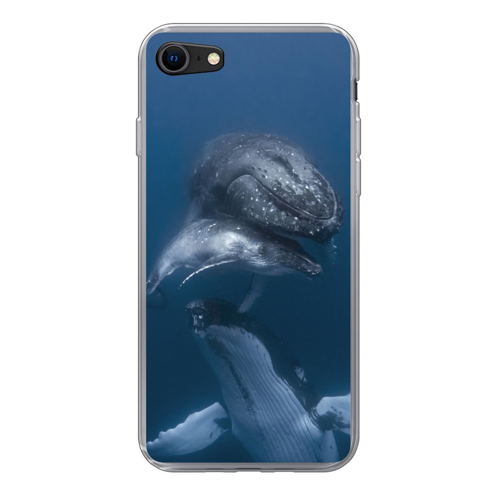 MuchoWow Handyhülle Schutzhülle Hülle für iPhone 8 Wale - Meer - Familie Silikon Softcase Handy Hülle - Schutzhaube