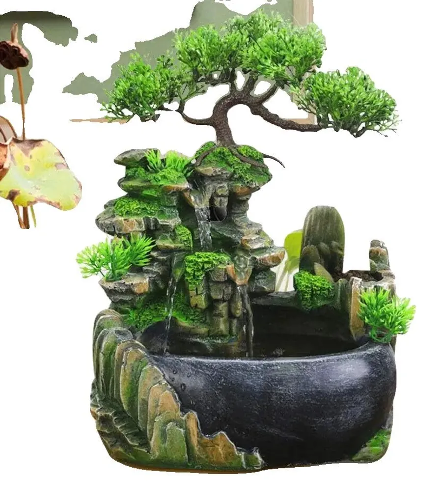 Fontaine cascade zen pour salon et jardin - Décoration eau vive 28 cm
