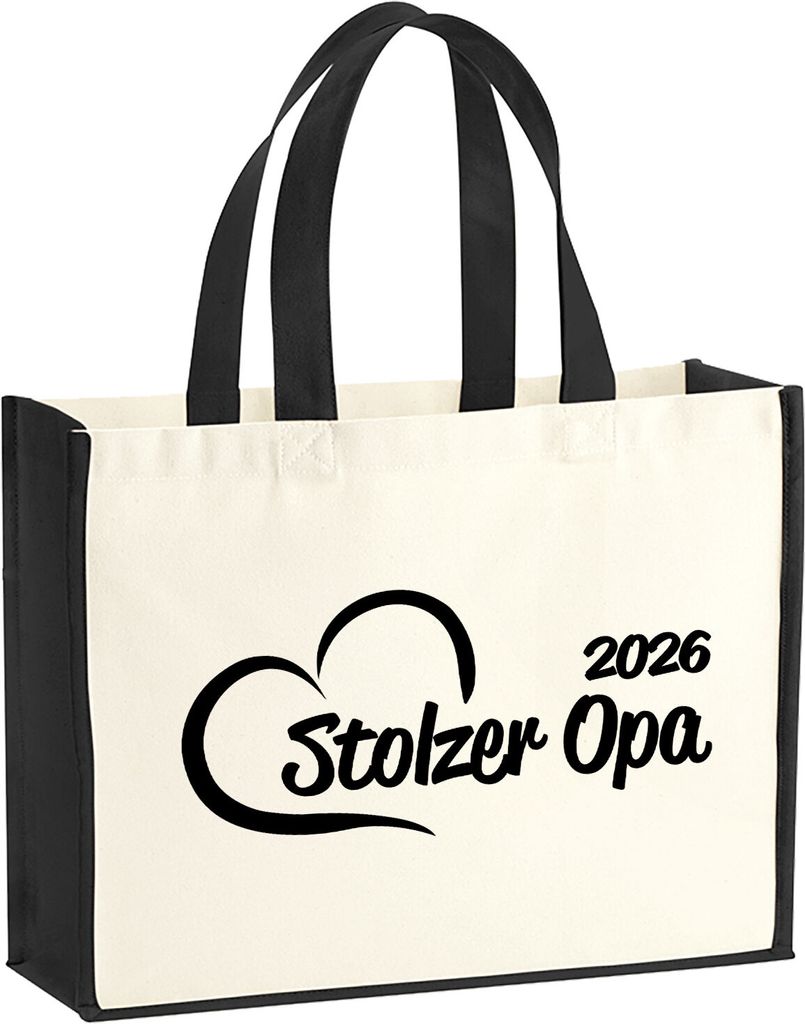 Huuraa Jutetasche Stolzer Opa 2026 Herz 21 Liter Black Jute und Baumwolle Einkaufstasche Geschenkidee