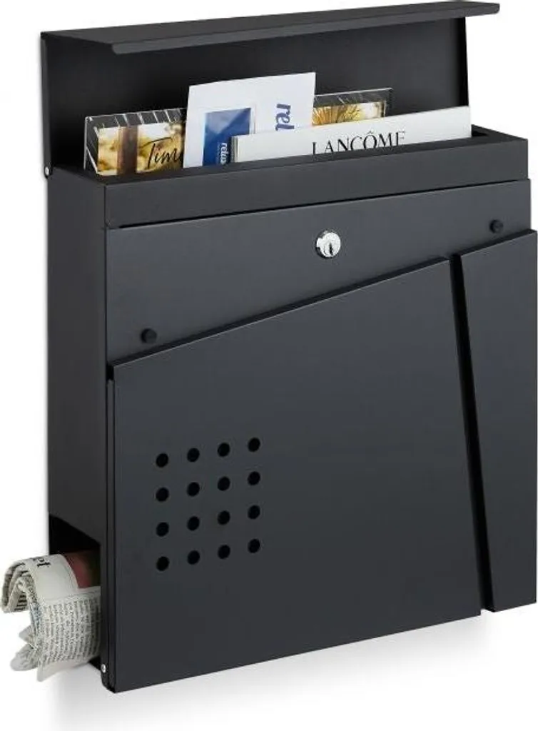 Boîte aux lettres noire avec porte-journaux pour maison et villa - L2