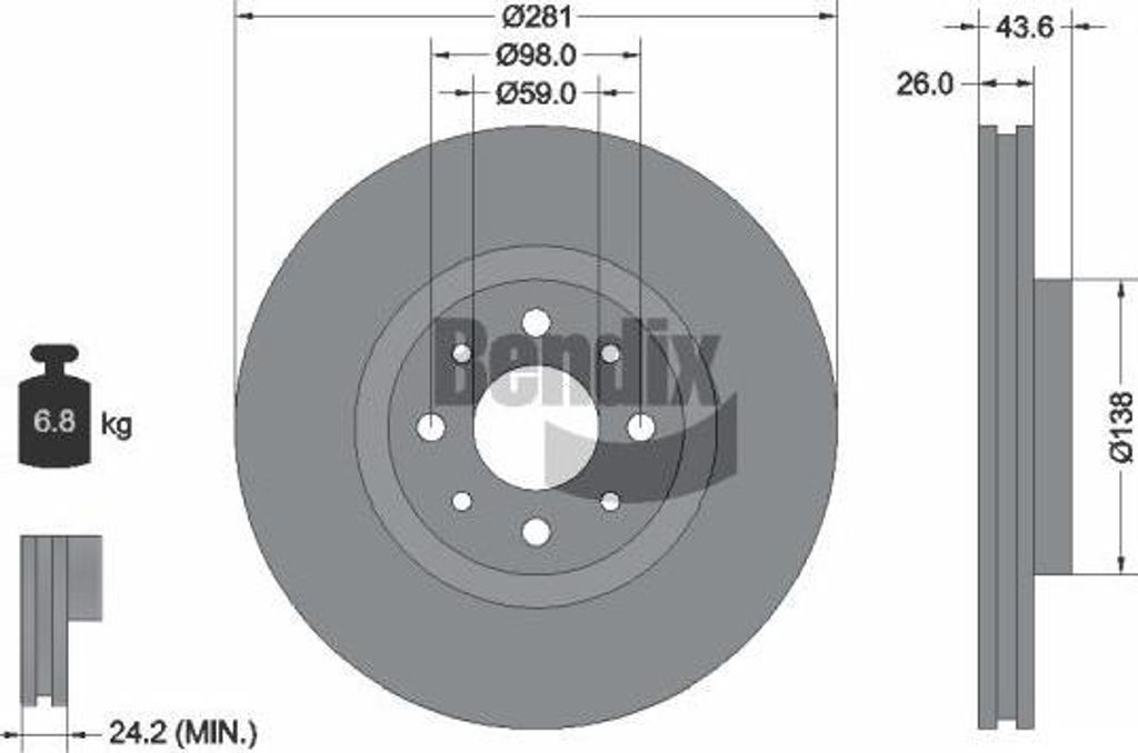 BENDIX Braking BDS1134 Bremsscheibe OE 6001073184 kompatibel mit Mito, Bravo, Stilo, Delta