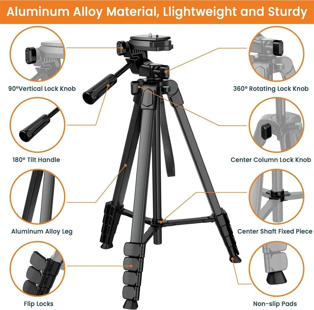 Trépied Vlogging 172cm pour Vidéo et Selfies avec Télécommande Bluetooth - 5