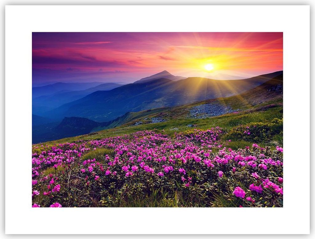 Poster - Poster ohne Rahmen - Wiese Berge Landschaft - 40x30 cm - Wand Bild - Wanddeko - Wandbilder - Kunstposter - Wandposter - Bilder - Kunstdruc...
