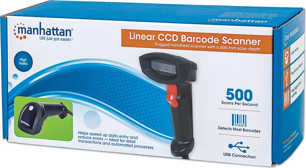 Lecteur Code Barre Industriel CCD Manhattan 178433 avec Port USB