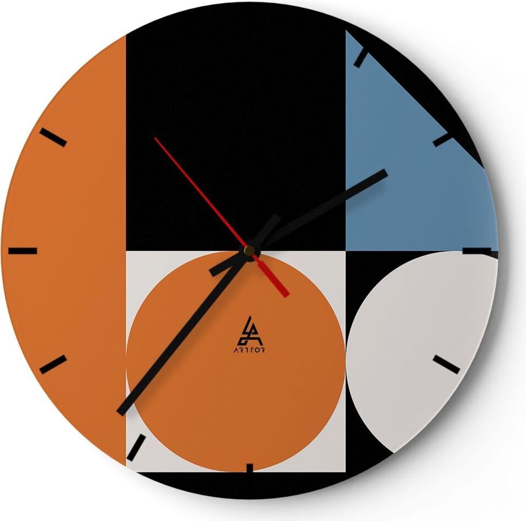 Wanduhr - Rund - Glasuhr - Stück Geometrisch Räder - 30x30cm - Schleichendes Uhrwerk - Lautlos - zum Aufhängen bereit - Dekoration Modern - Wand...