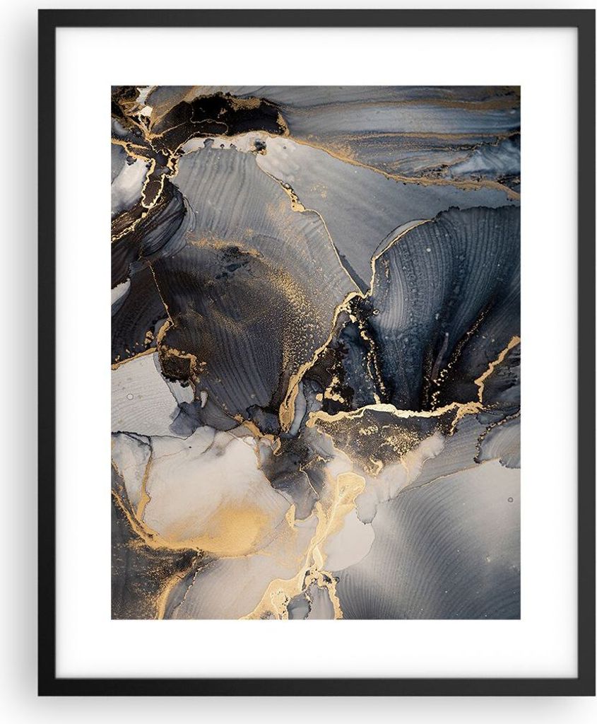 Gerahmtes Poster - Schwarzer Rahmen - Dunkel Abstraktion Gold - 40x50 cm - Wand Bild - Wanddeko - Wandbilder - Kunstposter - Wandposter - Bilderrah...