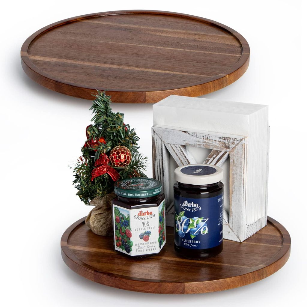 Drehbarer Servierteller (Lazy Susan), 30,5 cm, Akazienholz, Küchengewürzregal, drehbarer Gewürzorganizer (2 Stück)