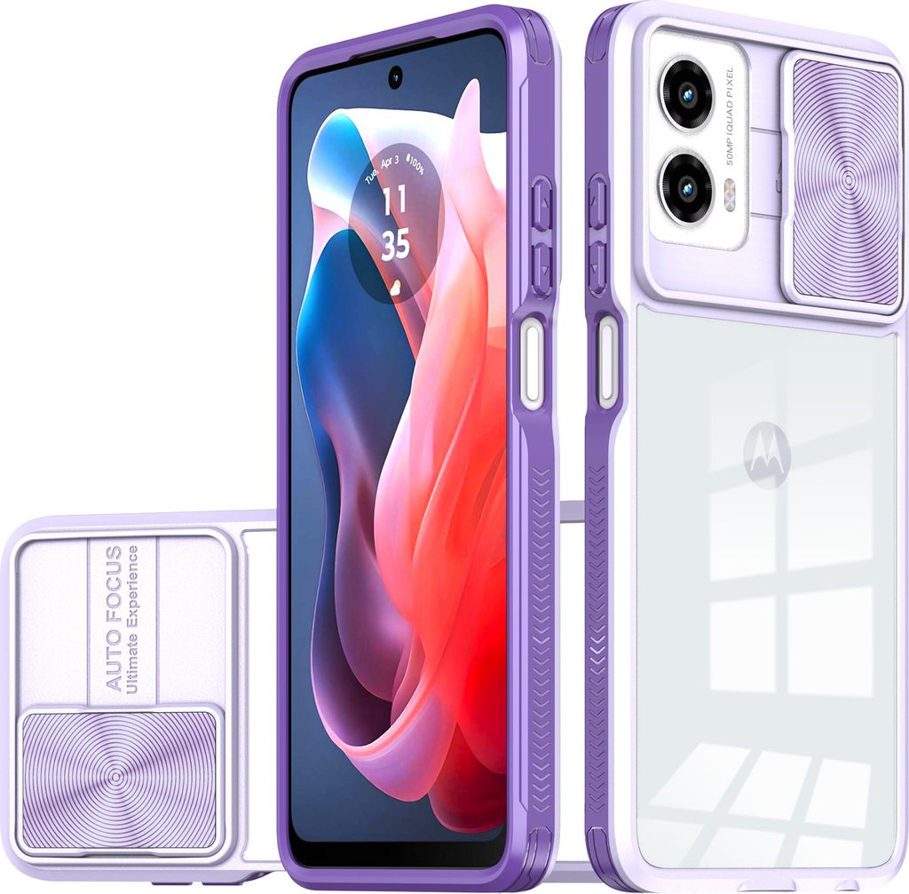 Hülle für Motorola Moto G (2024) Transparent TPU Bumper Schutzhülle mit Schiebe Kamera Schutz Lila