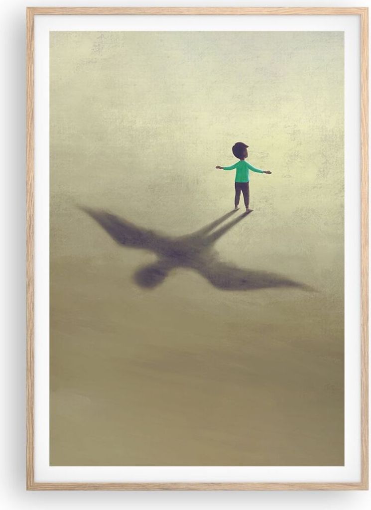 Gerahmtes Poster - Rahmen in heller Eiche - Kind Symbol Vogel - 70x100 cm - Wand Bild - Wanddeko - Wandbilder - Kunstposter - Wandposter - Bilderra...