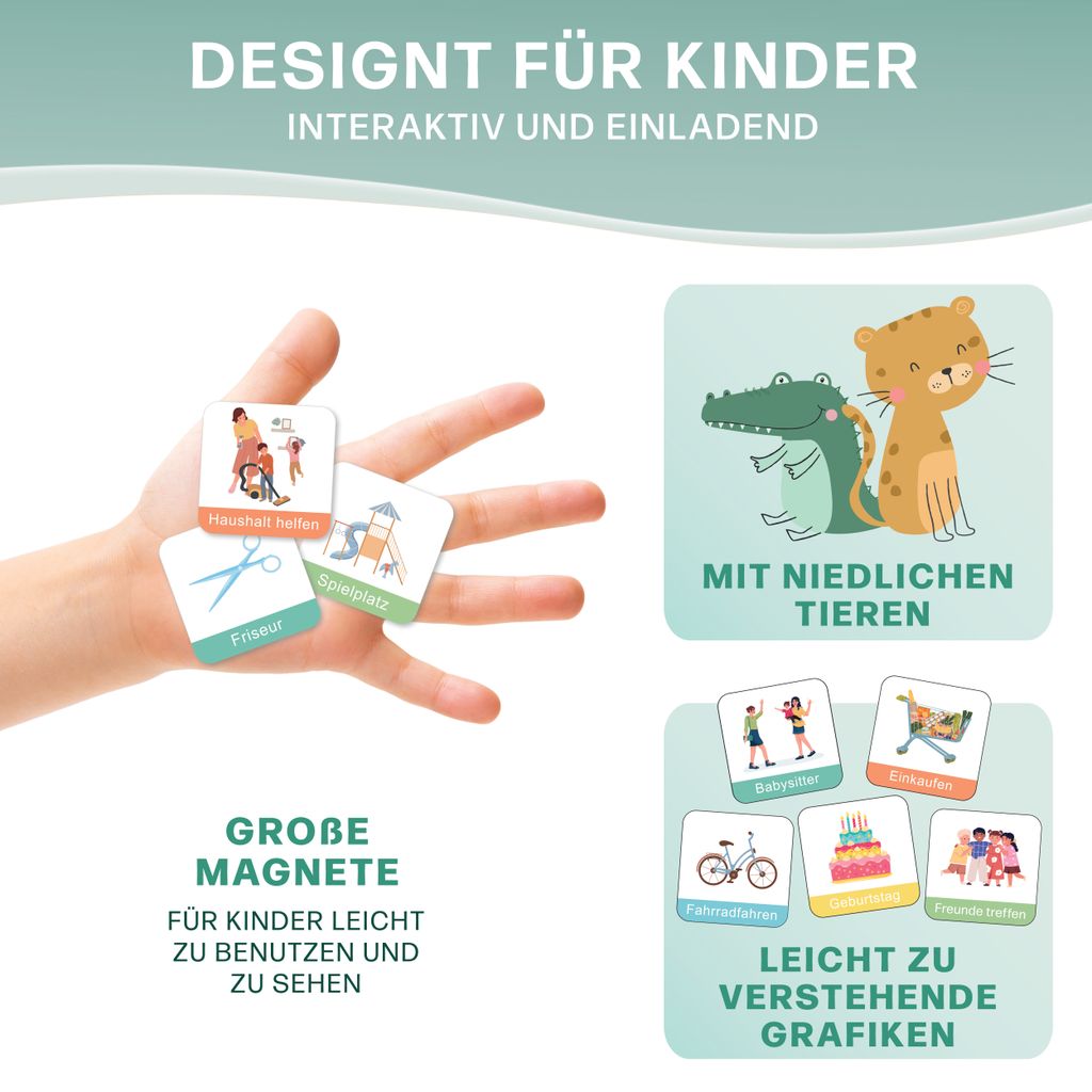 Wochenplaner für Kinder Magnettafel Montessori 200 Magnete