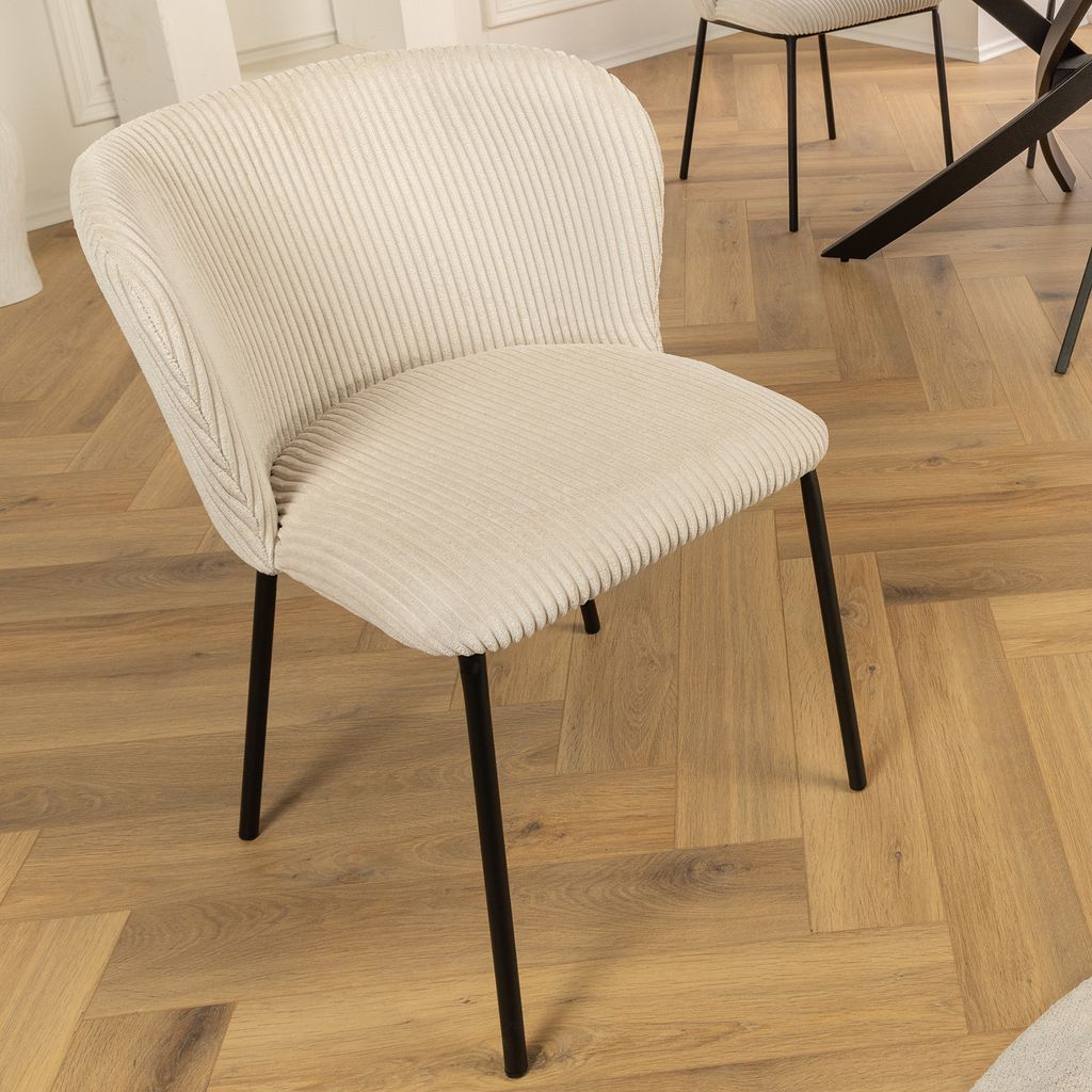 riess-ambiente Design Stuhl LYON beige Cord schwarze Metallbeine Esszimmerstuhl Essstuhl Sessel