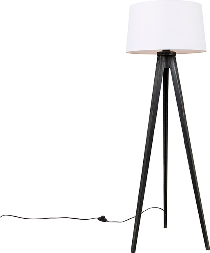Qazqa classic-antique Tripod Lampe, Tripod Leuchte - Tripod_classic - Weiß, Holz, max. 60W, Geeignet für LED, 136cm, Ideal als Schlafzimmerlampe ...