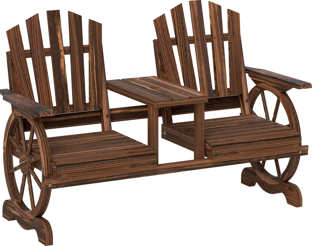 Banc de Jardin Outsunny 2 Places en Bois Carbonisé avec Trou Parasol
