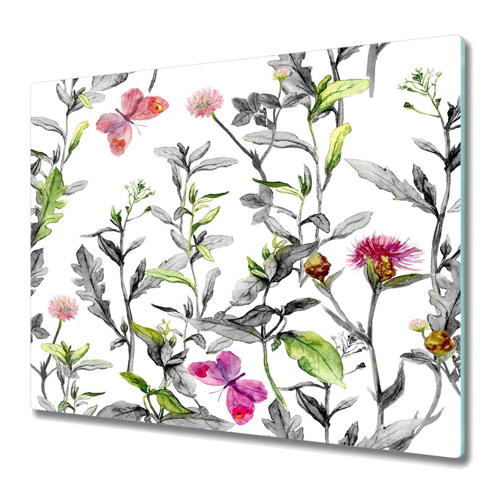 Küche Teller - Schneidebrett Glas - Herd Abdeckung -Blatt Blumen Floral