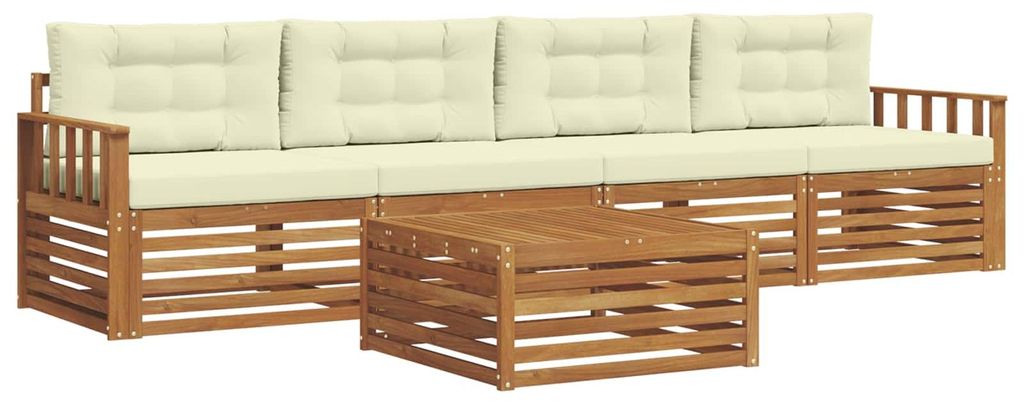 vidaXL Outdoor-Sofagarnitur mit Kissen 5 pcs Natur und Creme
