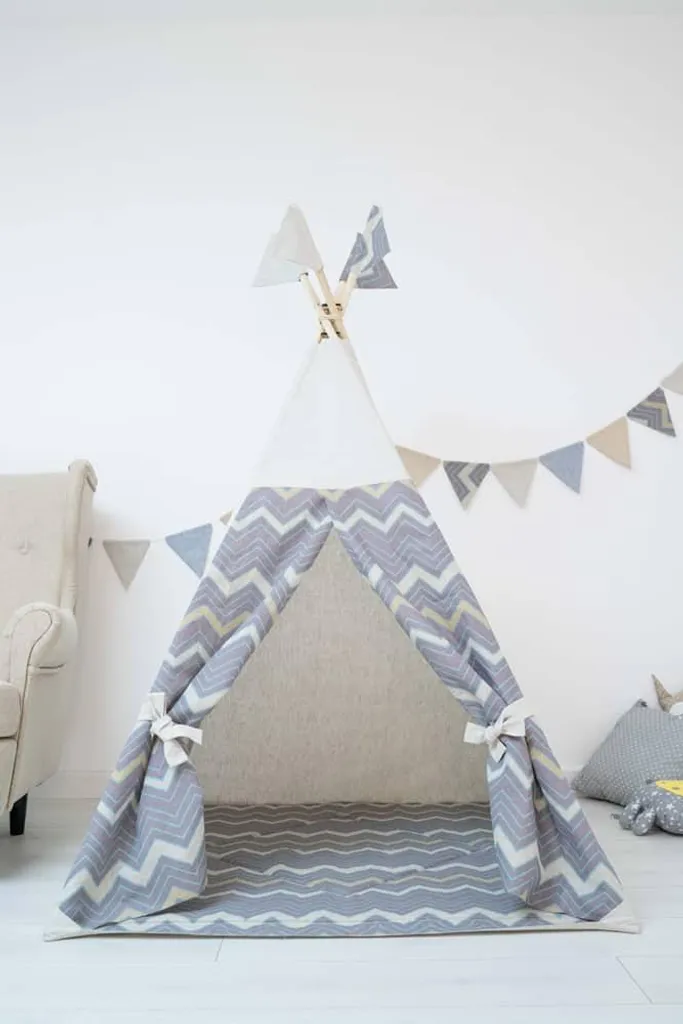 Tipi enfant avec tapis de sol molletonné Wigwam en lin haute qualité - 8