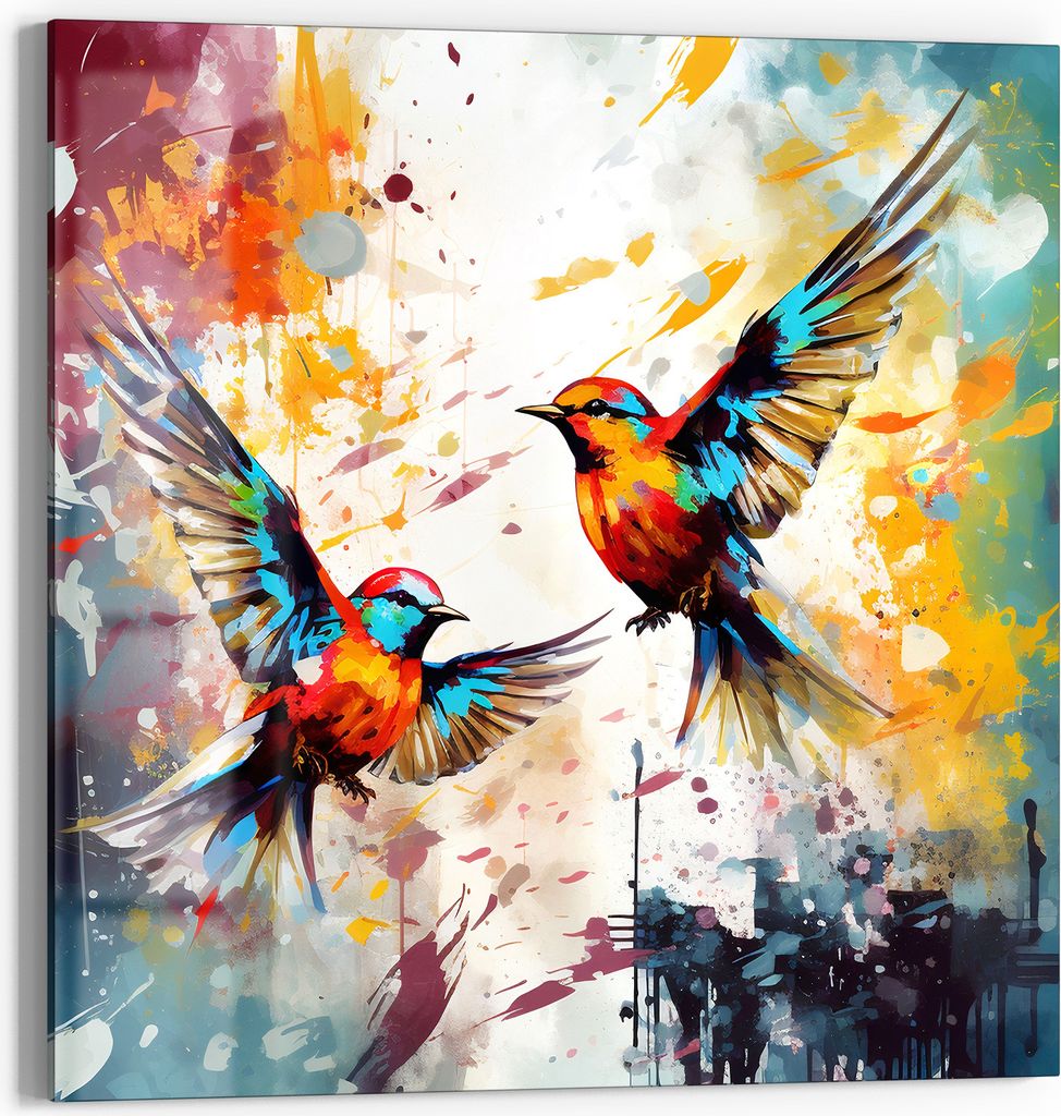 DEQOART Glasbild Echtglas 30x30 cm 'Farbflügel im Duett' Wandbild Bild modern Deko