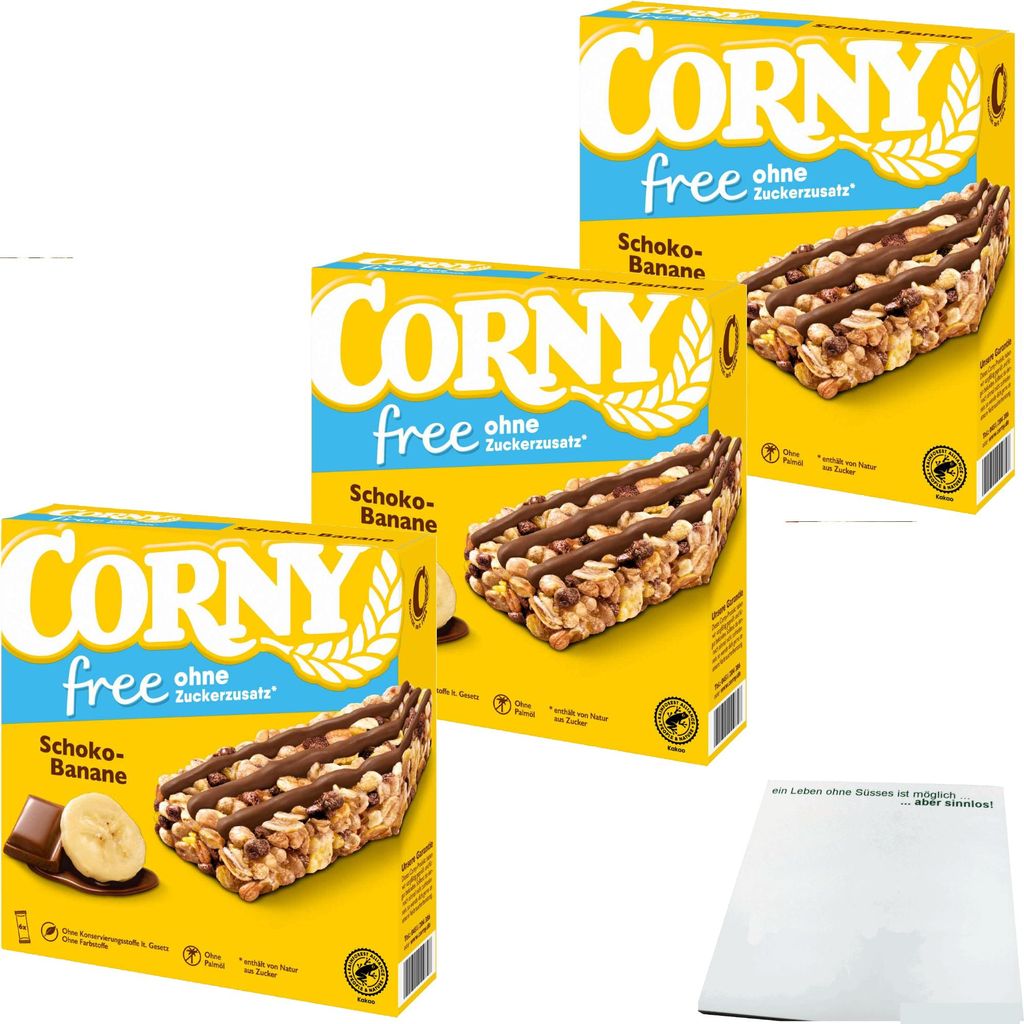 Corny Free Schoko & Banane 18er (3x120g Riegel) + usy Block