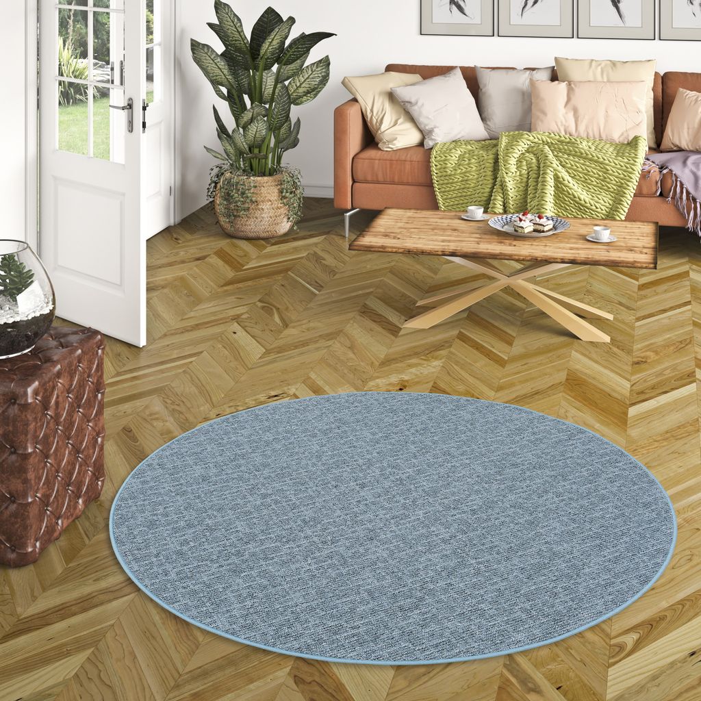 Schlingen Designer Teppich Rund Niva Blau, Größe:100 cm Rund