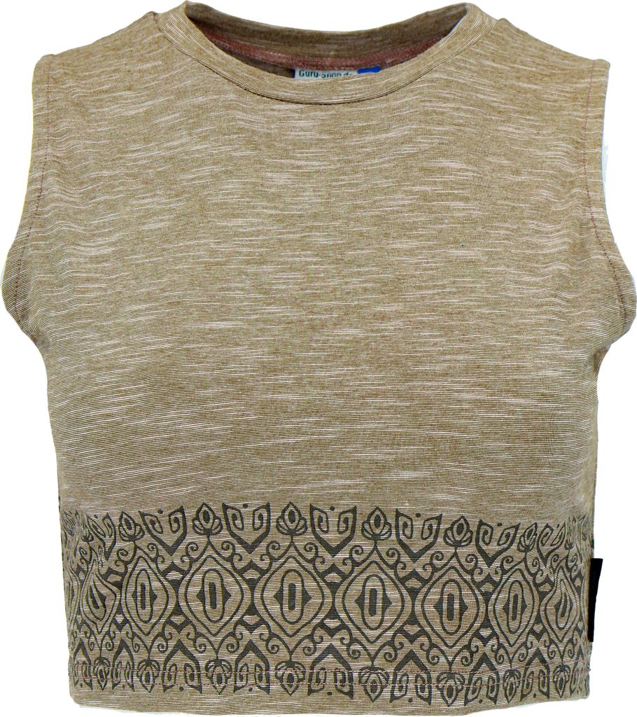 Kurzes Top, Bedrucktes Yoga Top, Yogatop aus Baumwolle - Helles Olivgrün, Damen, Braun, Baumwolle(Bio),Elasthan, Größe: XL