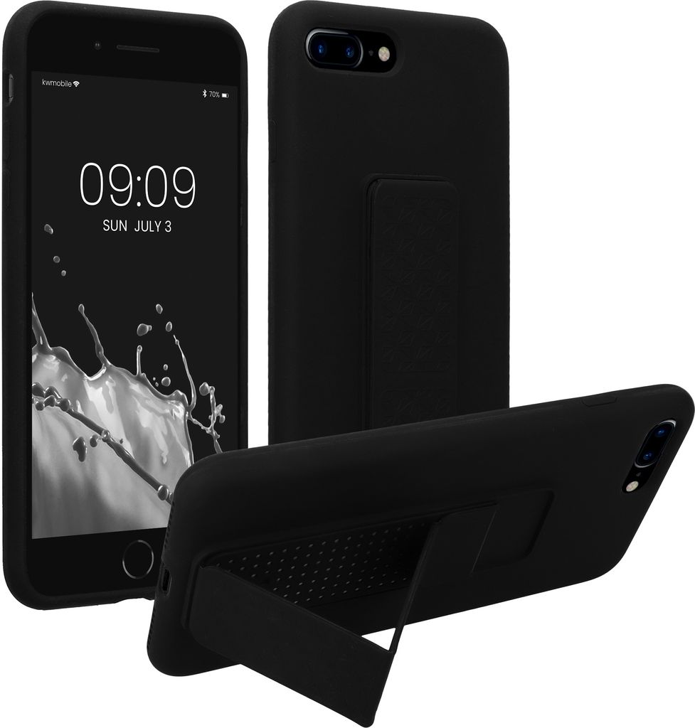 kwmobile Handyhülle kompatibel mit Apple iPhone 7 Plus / iPhone 8 Plus - Hülle mit Fingerhalter und Standfunktion - Silikon Case Handy Cover in
