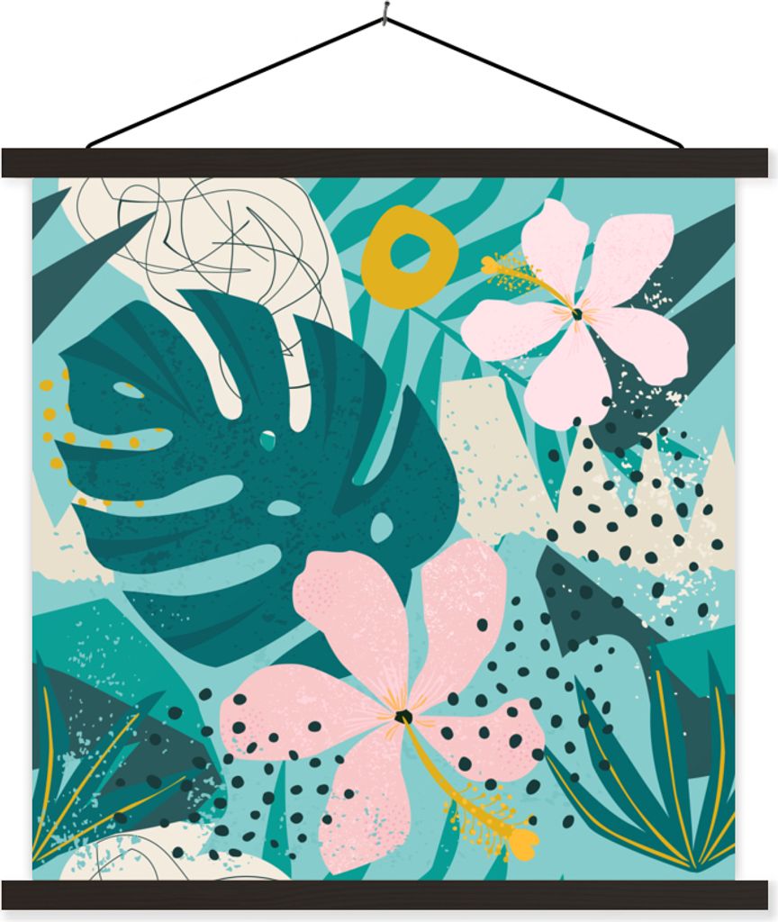 MuchoWow Textilposter Pflanzen - Illustration - Pastell - Kinder - Mädchen - Kinder 40x40 cm mit schwarzem Rahmen - Fotos