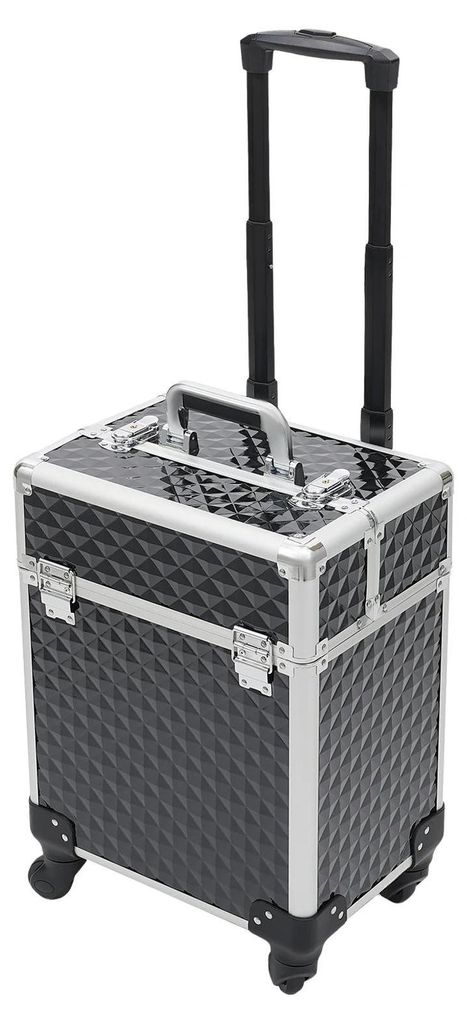 Schminkkoffer auf Rollen - rechteckiger Make-up Trolley - Profi Kosmetikkoffer 34x24x41 cm - abschließbar mit 2 Schlüsseln - Aluminium - Schwarz