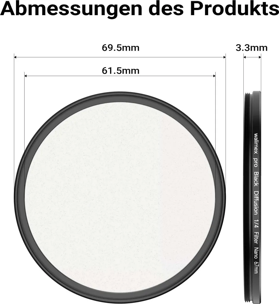 Filtre à diffusion 67mm Walimex pro Black Diffusion 1/4 avec Effet Mist