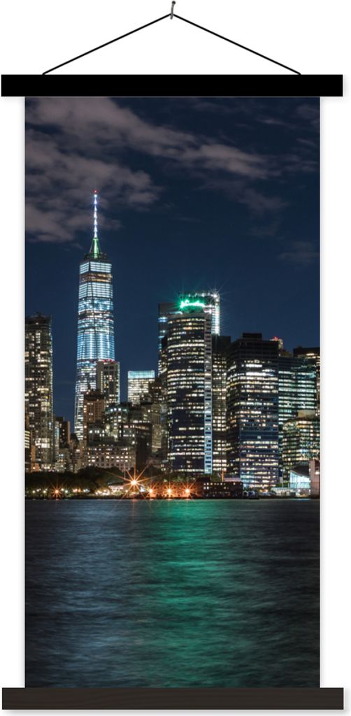 MuchoWow Textilposter New York - Skyline 60x120 cm mit schwarzem Rahmen - Magnete