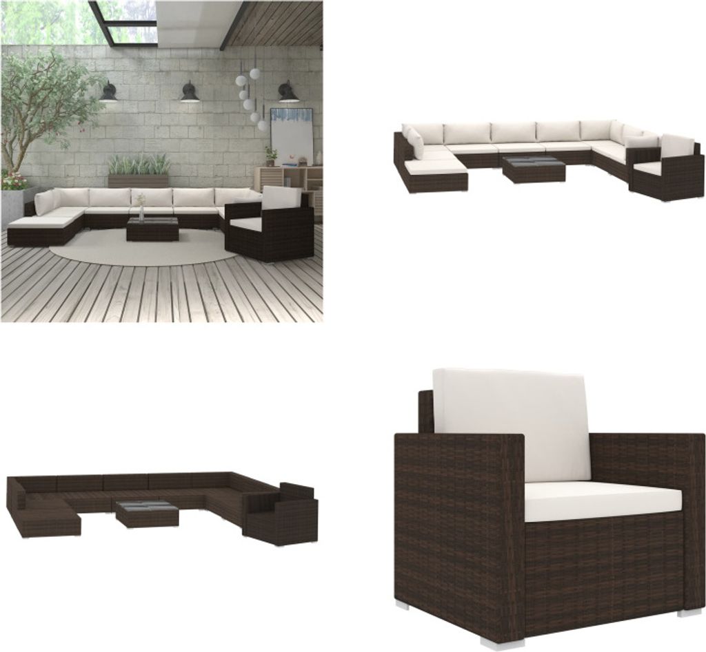 vidaXL 11 tlg. Garten Lounge Set mit Auflagen Poly Rattan Braun - Garten-Lounge-Set - Garten-Lounge-Sets - Gartensofa - Gartensofas