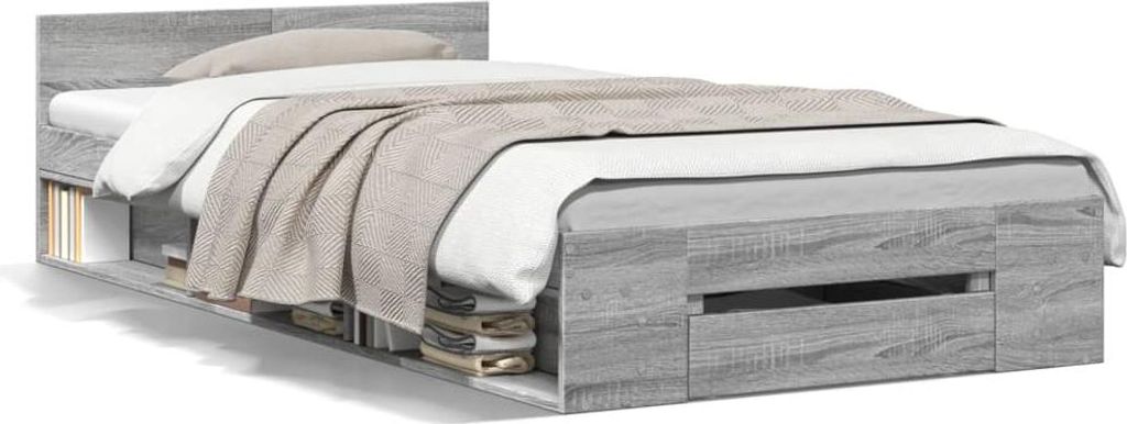 vidaXL Bettgestell mit Schublade Grau Sonoma 75x190 cm Holzwerkstoff