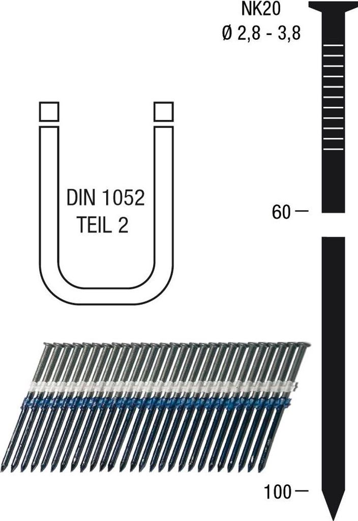 Nagelstreifen NK20 3,8 x 120 mm HBK blank geharzt Kunststoffgebunden 20 Grad