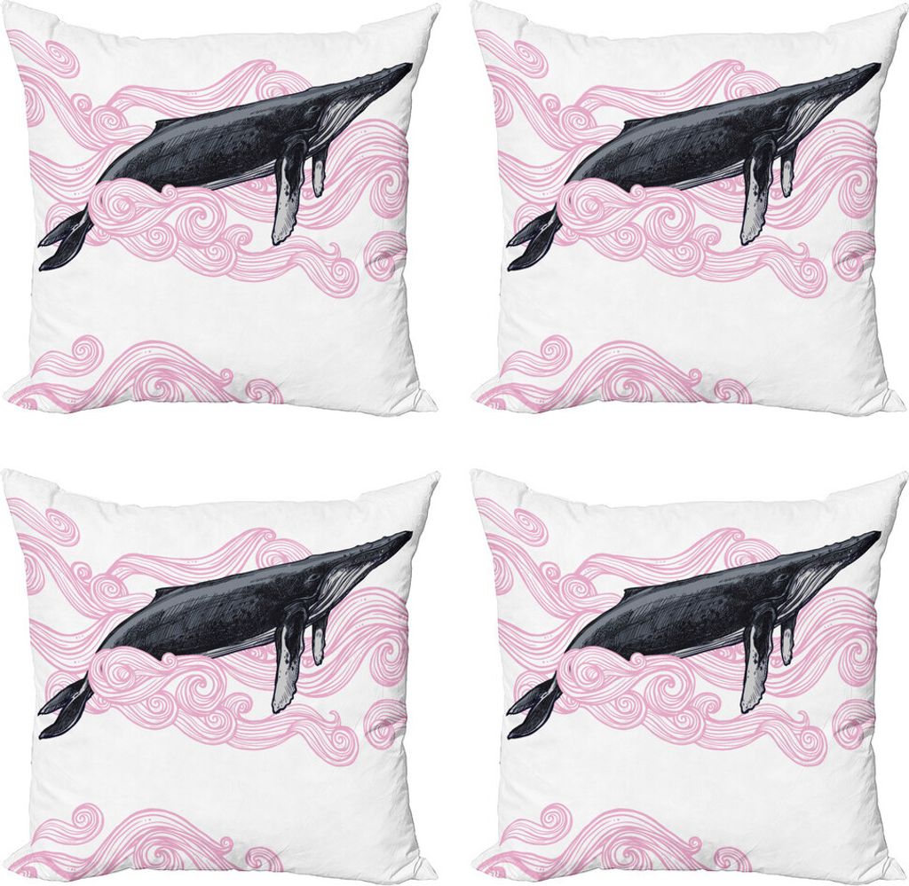 ABAKUHAUS Wal Kissenbezug Set (4 Stück), Gestreifte Dreamy Wal, Moderner Doppelseitiger Digitaldruck, 40 cm x 40 cm, Rosa Schwarzweiss