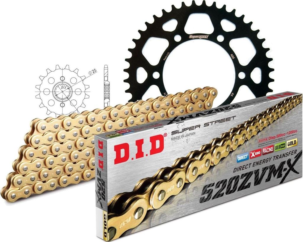 Kit Alu (schwarz) passend für Kawasaki GPX250 R Ninja 88-02 14-44-106 DID520ZVM-X(G&G) Niet