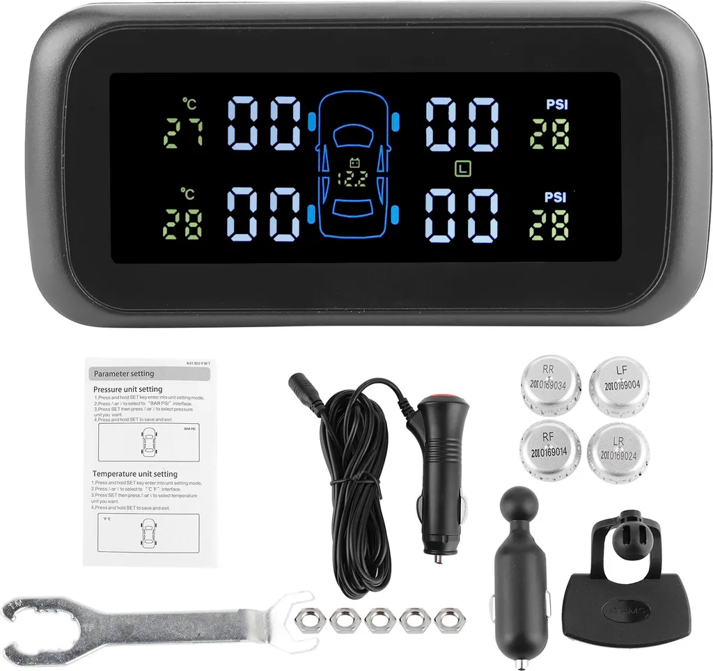 Contrôleur de Pression Pneus TPMS avec Écran LCD et 4 Capteurs Sans Fil