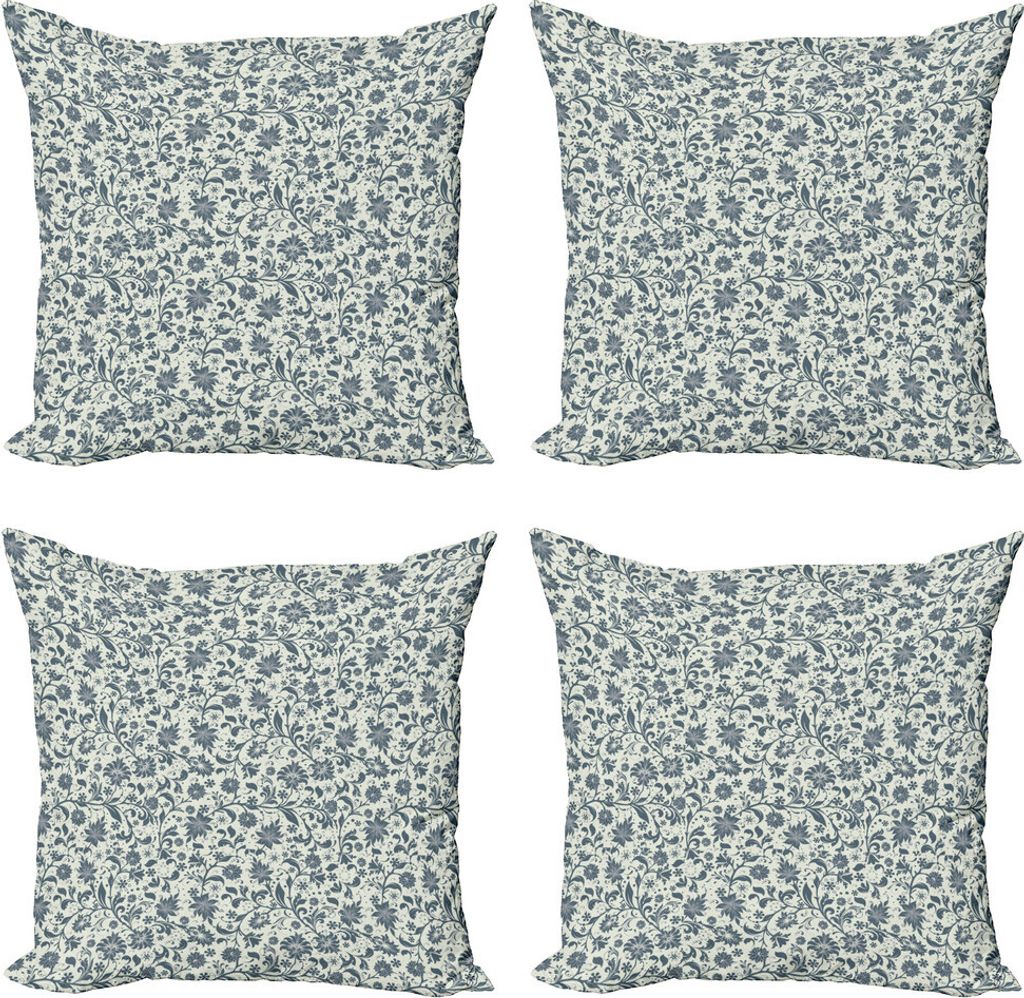 ABAKUHAUS Garten-Kunst Kissenbezug Set (4 Stück), Abstrakt: Botanik, Moderner Doppelseitiger Digitaldruck, 40 cm x 40 cm, Beige Schiefer-Blau