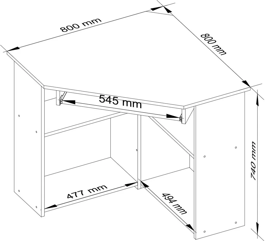 Bureau d'angle blanc 80x80 cm avec tablette clavier pour petit espace - 5