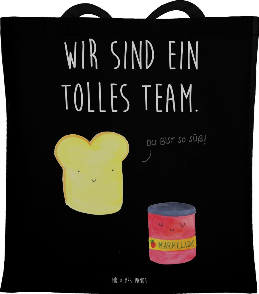 Mr. & Mrs. Panda Tote Bag Toast Marmelade - Schwarz - Geschenk, Süß, Toastbrot, Schultasche, Laptoptasche, Tasche, Dreamteam, Jutebeutel, Lustige...