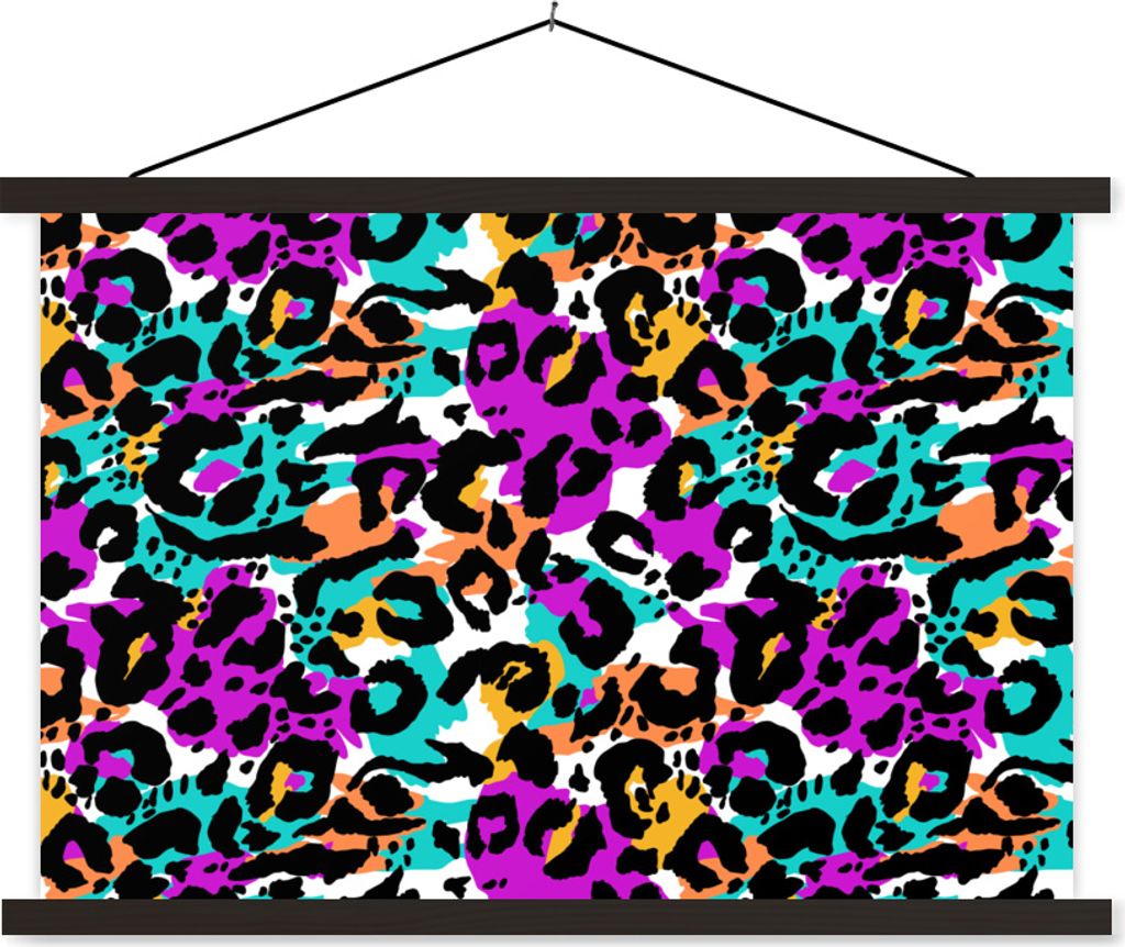 MuchoWow Textilposter Pantherdruck - Regenbogen - Flecken 60x40 cm mit schwarzem Rahmen - Hölzernes