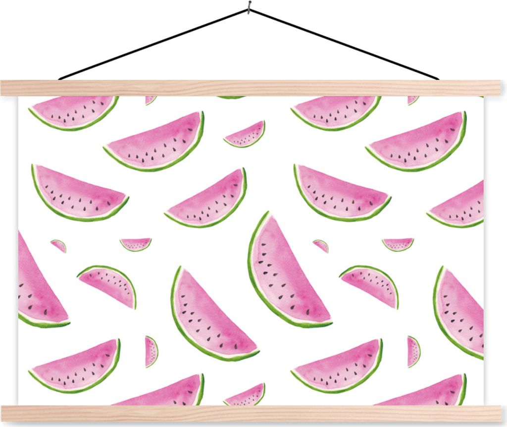 MuchoWow Textilposter Wassermelonen - Weiß - Pastell 60x40 cm mit holzfarbenen Rahmen - Bilder